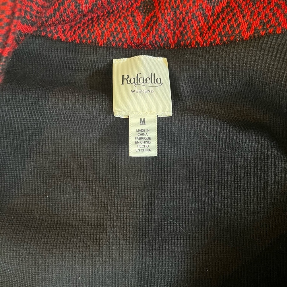 NWT Rafaella red black zip up vest. Drawstring waist.Print front black knit back - Picture 10 of 15